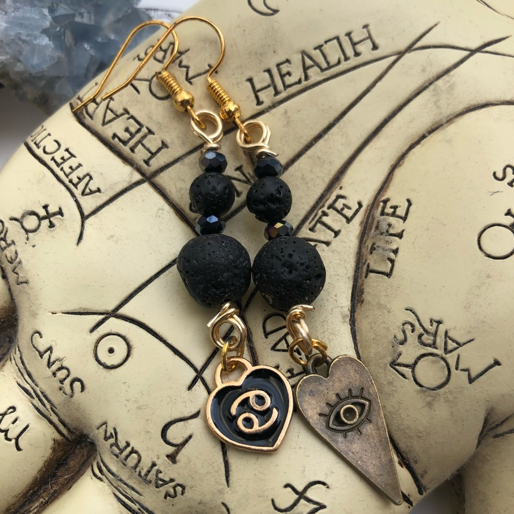 Cancer Zodiac Earrings - with Lava Rock Gemstone beads